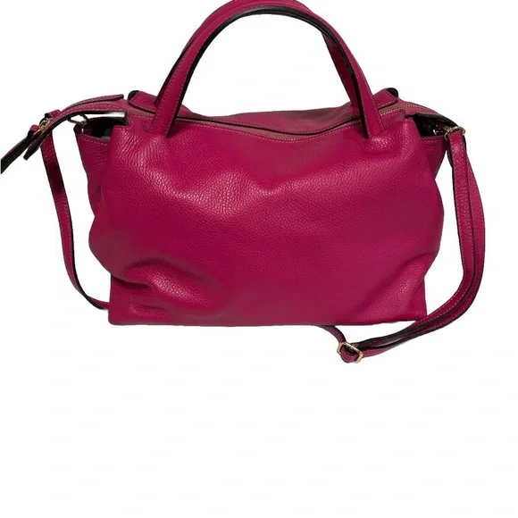 Excellent NIU‎ ITALIAN MADE TOTE BAG SOFT LEATHER SHOULDER STRAP COLOR FUCHIA